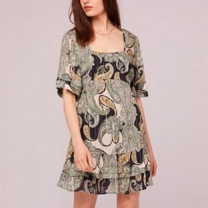 Band of Gypsies | Floral Paisley Ruffle Boho Square Neck Dress | Size Small